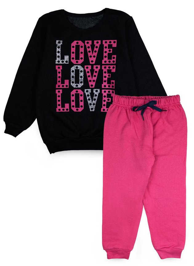 Conjunto Infantil Feminino Moletom Love Love Preto 1004 Mini Kids