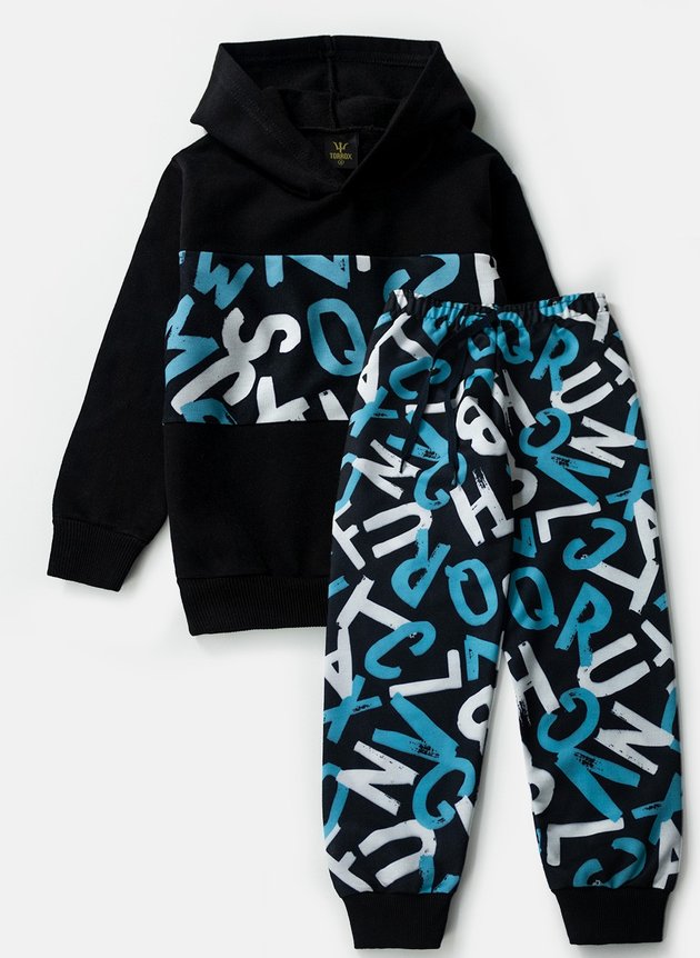 Conjunto Infantil Menino Moletom com Capuz Letras Azul 0566 Torrox