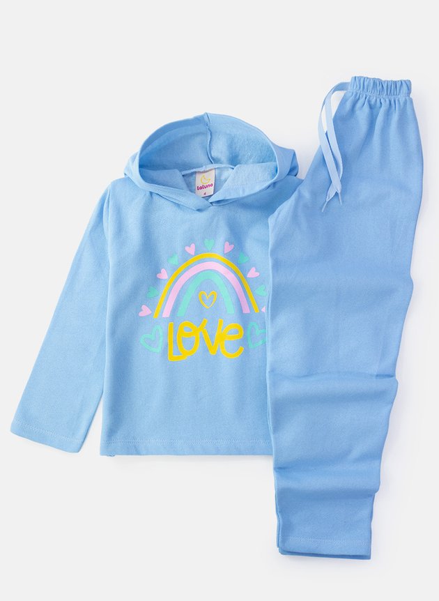 Conjunto Infantil Menina Moletom Love Azul 0401 Laluna