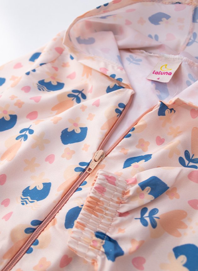 Conjunto Infantil Menina Corta Vento C/Capuz Florido Rosa Bebê