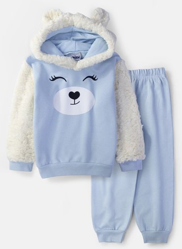 Conjunto Infantil Feminino Moletom Teddy Ursinho Azul Bebê 2547