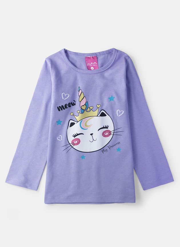 Conjunto Infantil Menina Meia Estação Gatinha Coroa Lilás 0637
