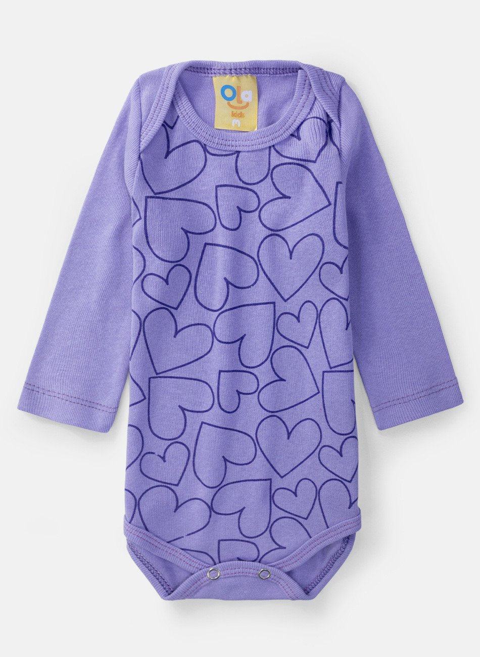 Body Bebê Manga Longa Corações Lilás 307 - Ola Kids