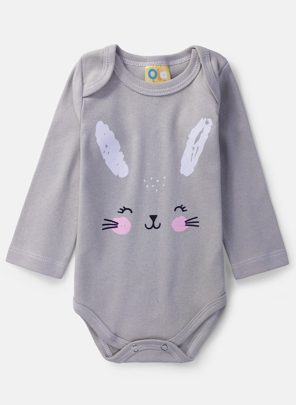 ♡bebe♡　0617 Body Bebê Manga Longa Coelhinho Areia 0299 - Ola Kids