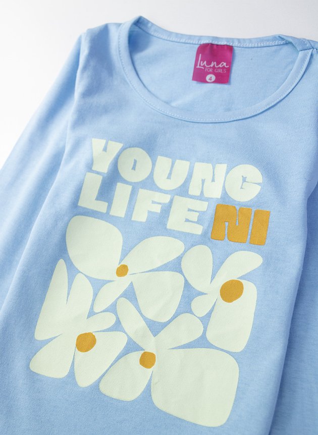 yunn⭐︎kids LIFE Conjunto Infantil Menina Meia Estação Yong Life Azul Bebê 0628