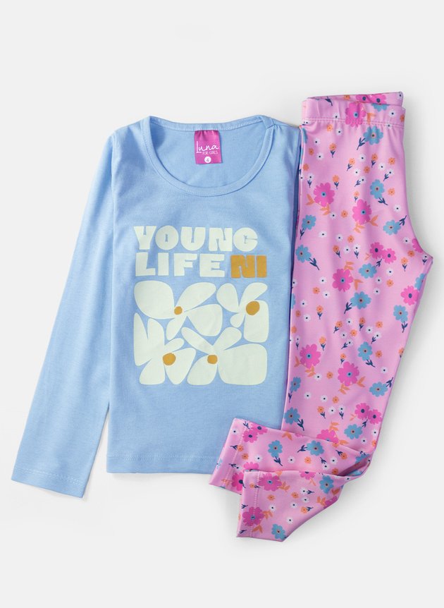 Conjunto Infantil Menina Meia Estação Yong Life Azul Bebê 0628