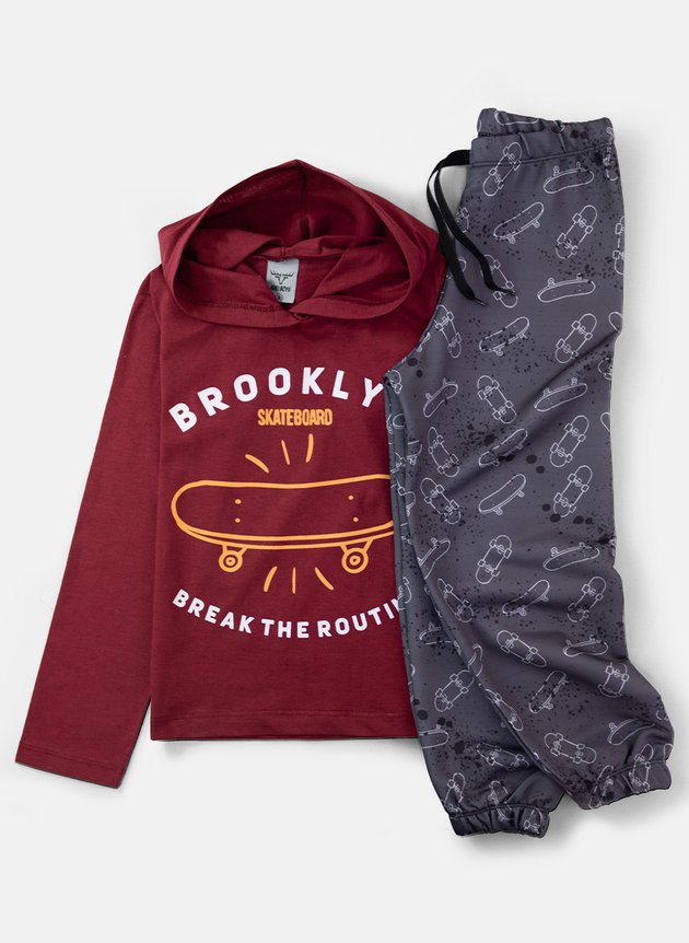 Conjunto Infantil Meia Estação Menino C/Capuz Brooklyn Skateboard