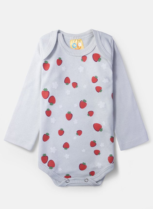 Body Bebê Manga Longa Moranguinhos Cinza 0306 - Ola Kids