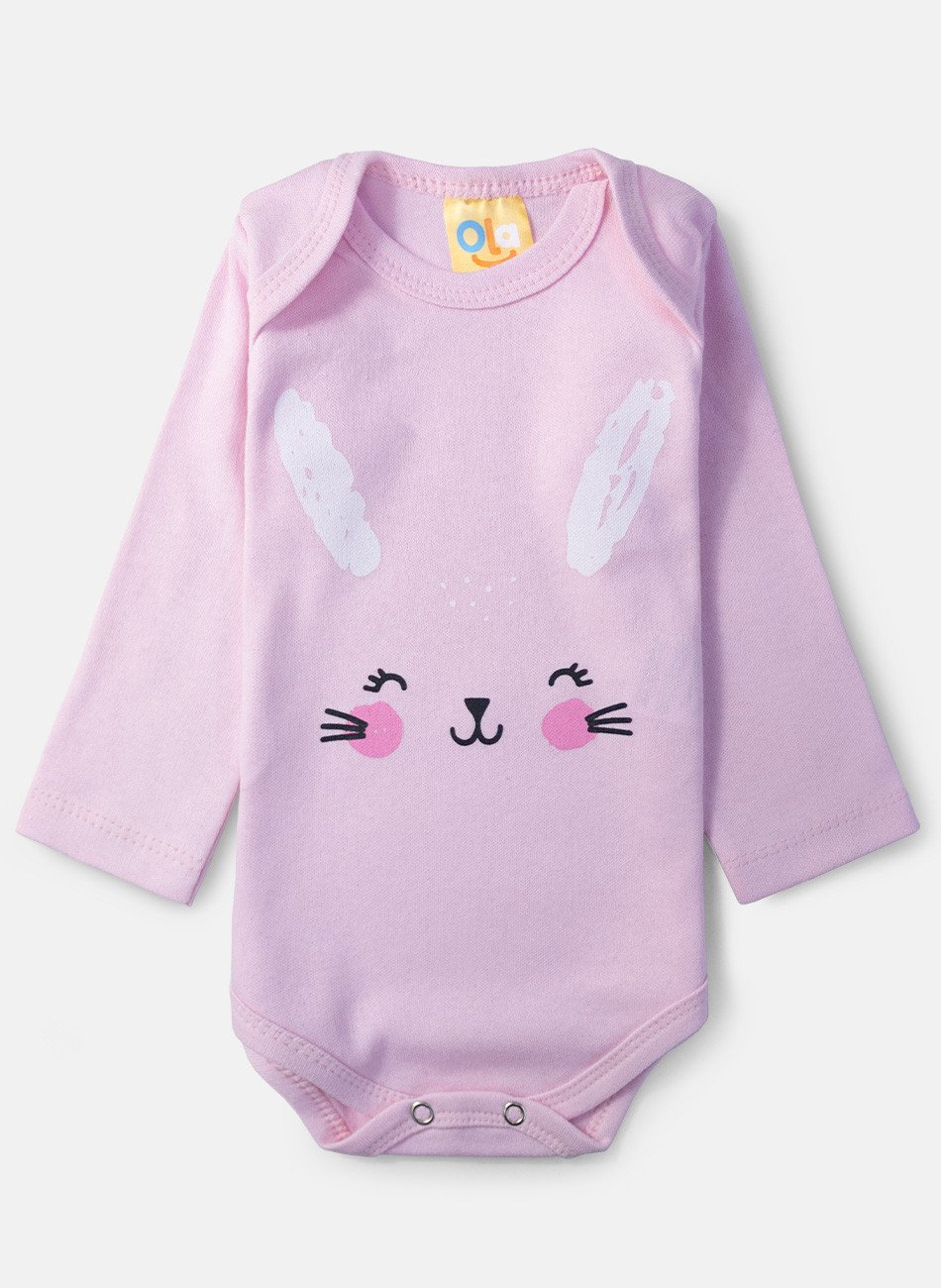 ♡bebe♡　0617 Body Bebê Manga Longa Coelhinho Areia 0299 - Ola Kids