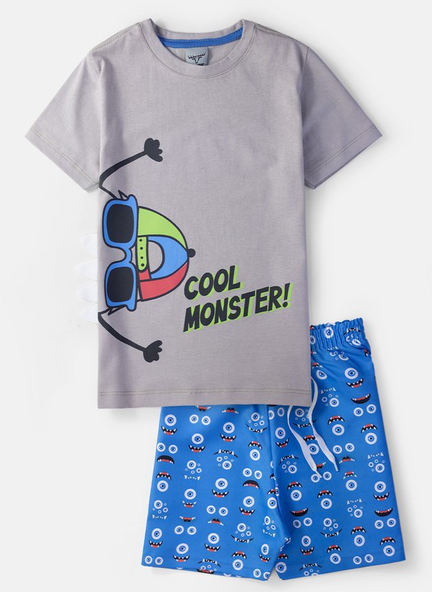 Conjunto Infantil Menino Cool Monster Cinza 0344 - Keki Boys