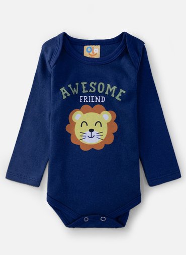 Body Bebê Manga Longa Awesome Friend Marinho 0287 - Ola Kids