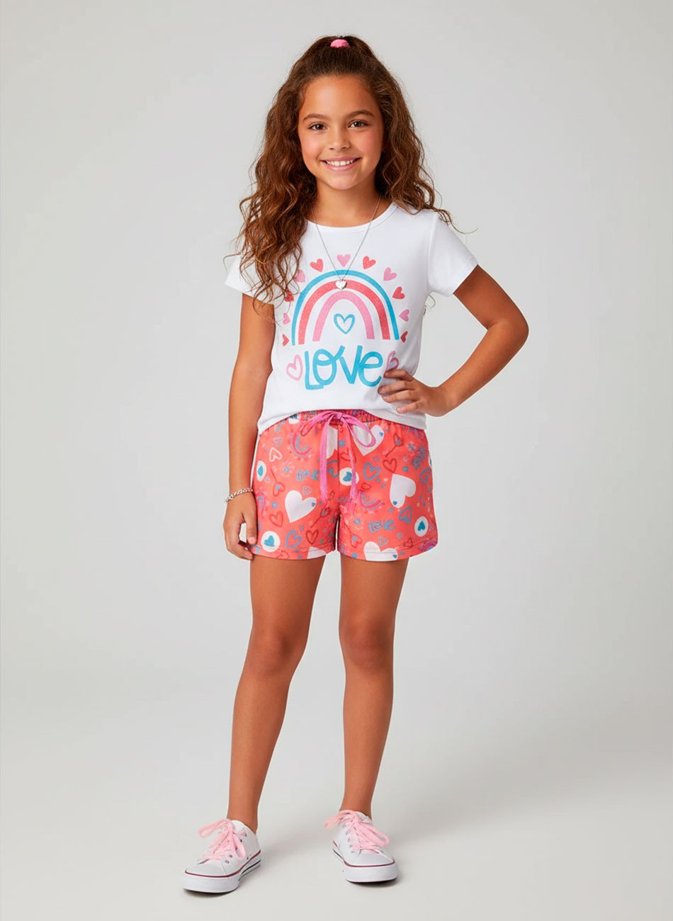 Conjunto Infantil Menina Love Branco 9002 - Laluna