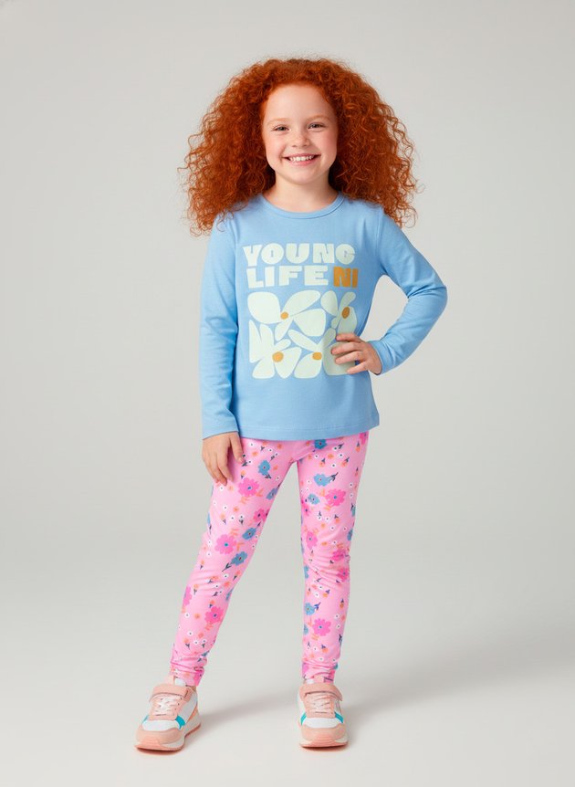 Conjunto Infantil Menina Meia Estação Yong Life Azul Bebê 0628