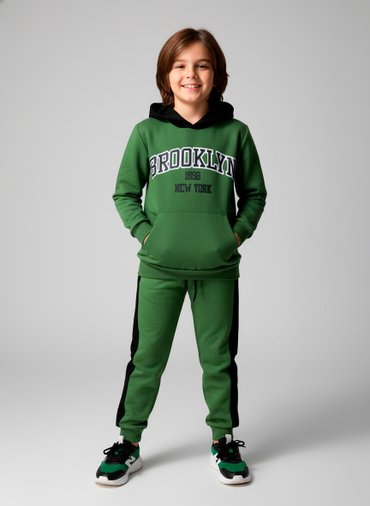 あか169もこもこTU(BE)・156・176(BK) Conjunto Infantil Menino Moletom Brooklyn Verde 0590 - Torrox