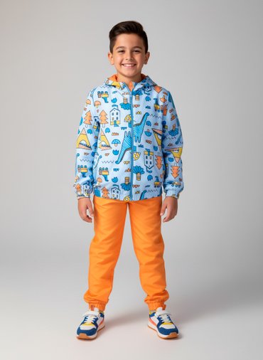 Conjunto Infantil Menino Corta Vento C/Capuz Dino Azul Bebê 164 - Torrox Conjunto Infantil Menino Corta Vento C/Capuz Dino Azul Bebê 164 - Torrox