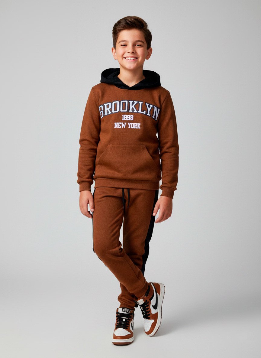 Conjunto Infantil Menino Moletom Brooklyn Castanho 0590 - Torrox