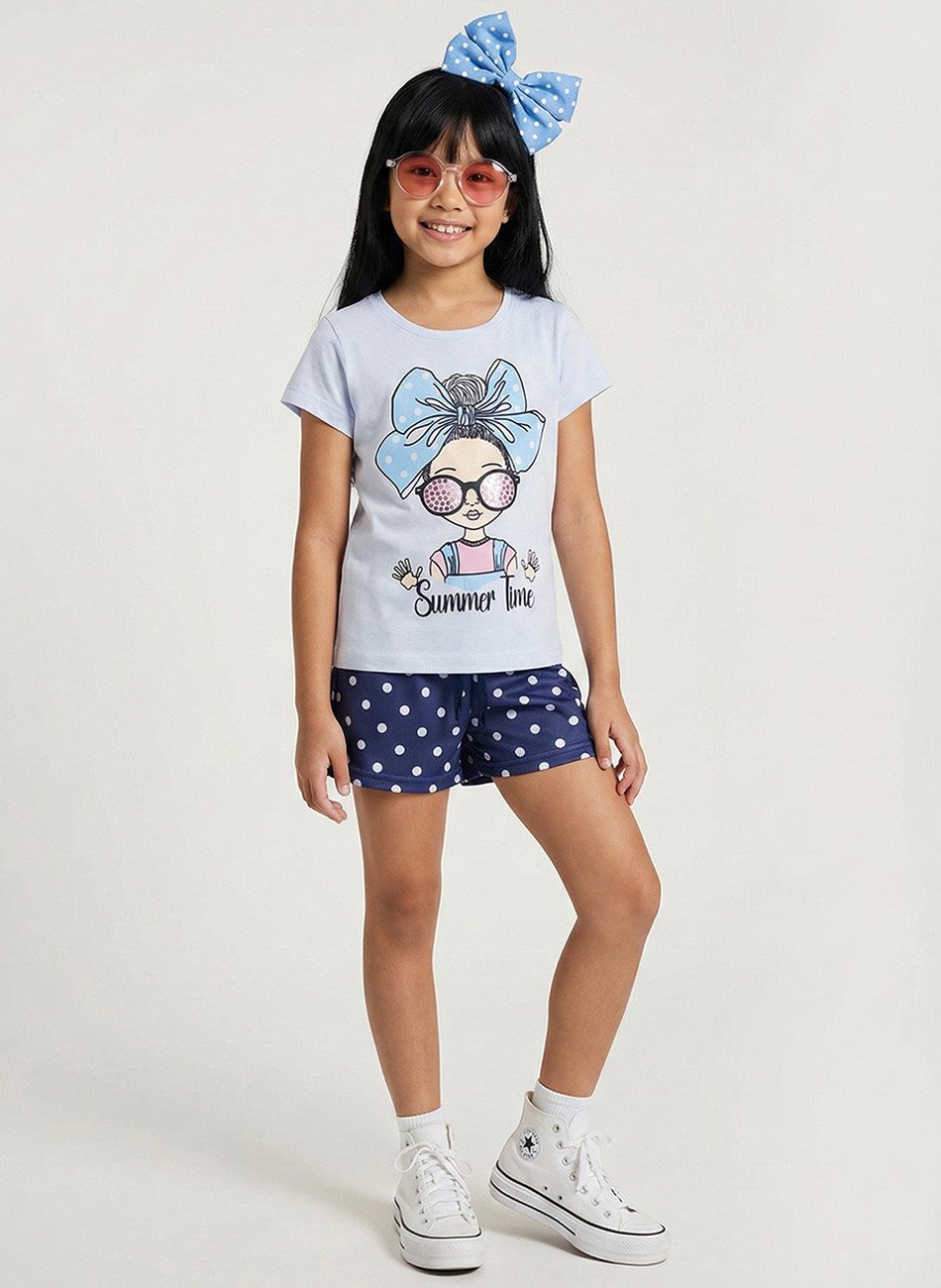 Conjunto Infantil Menina Summer Time Branco 0501 - Laluna