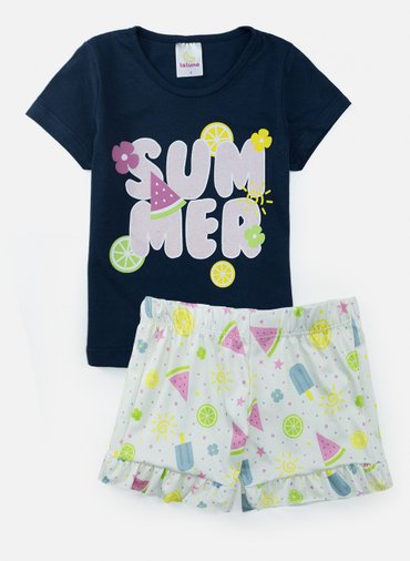 Conjunto Infantil Menina Summer Marinho 0724 - Laluna