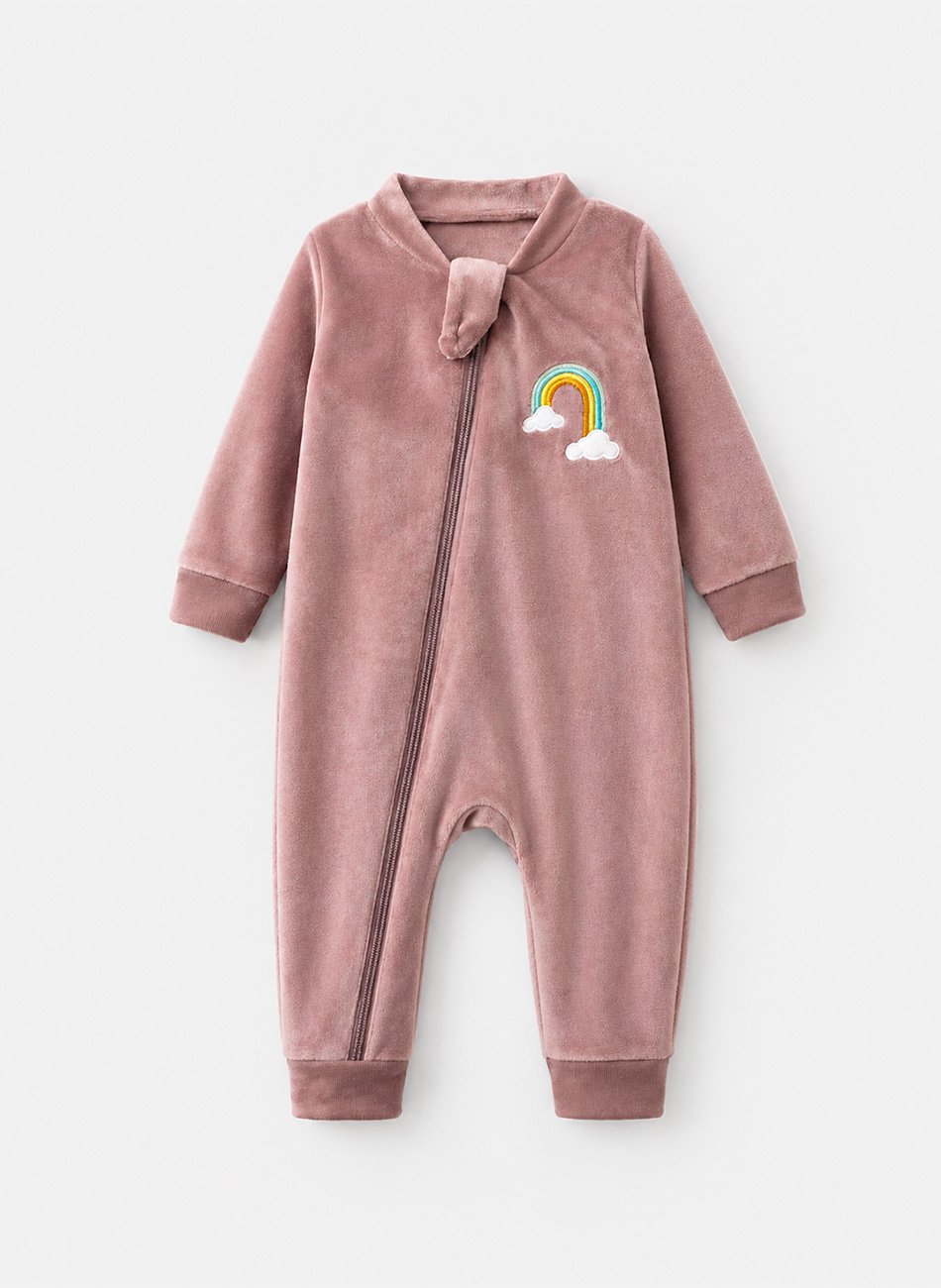 Macacão Bebê Menina Manga Longa Arco-Iris C/ Ziper Rosa 0362 - Ola