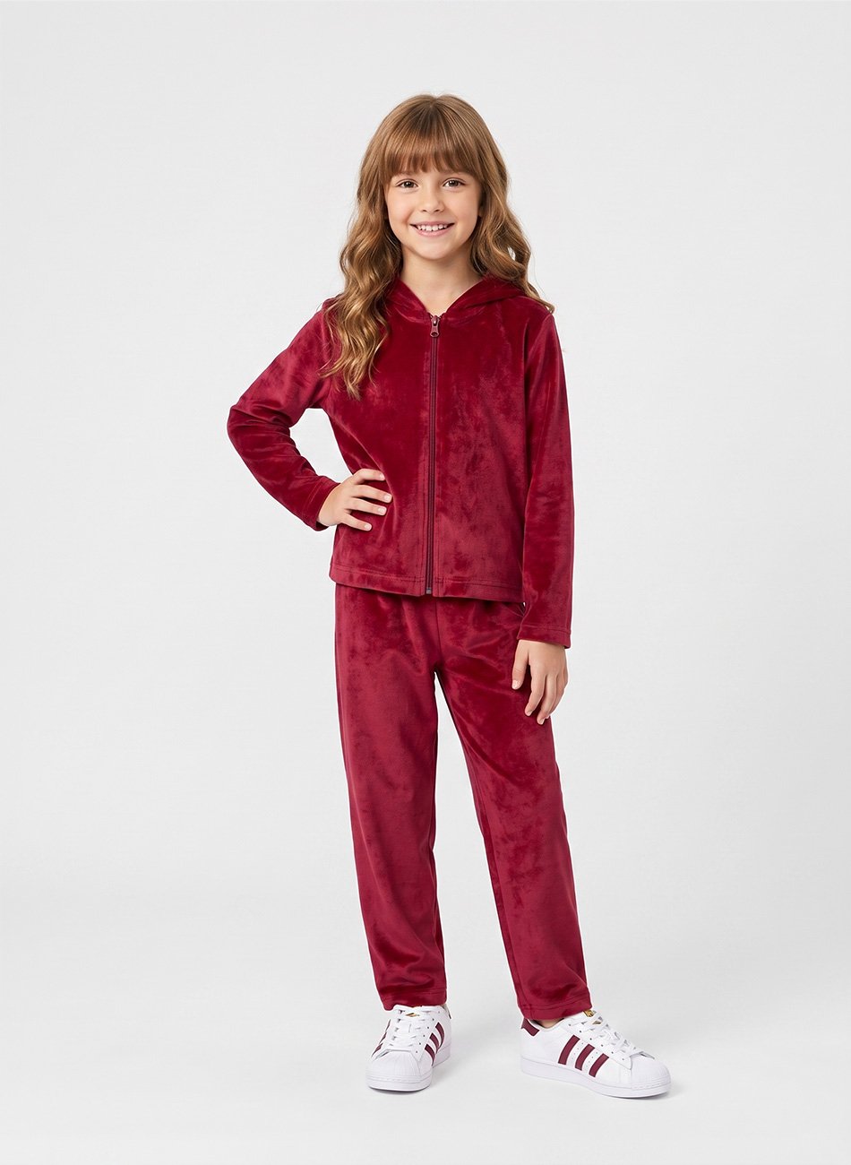 【るる】 Conjunto Infantil Plush Liso Menina Vermelho 476 - Laluna
