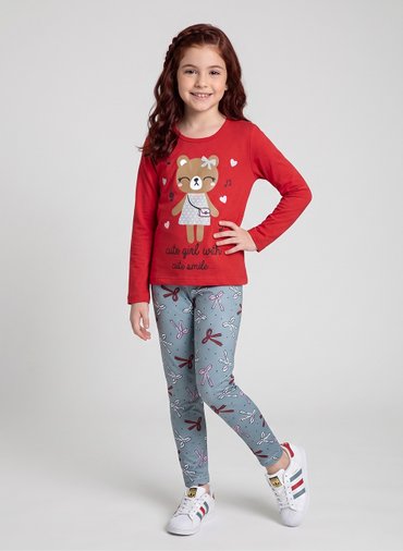 Conjunto Infantil Menina Meia Estação Cute Girl 0626 Vermelho - Laluna Conjunto Infantil Menina Meia Estação Cute Girl 0626 Vermelho - Laluna