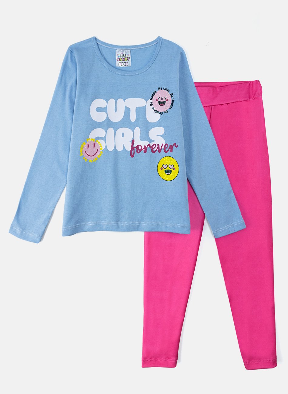 Conjunto Infantil Menina Meia Estação Cute Girls Forever Azul Bebê