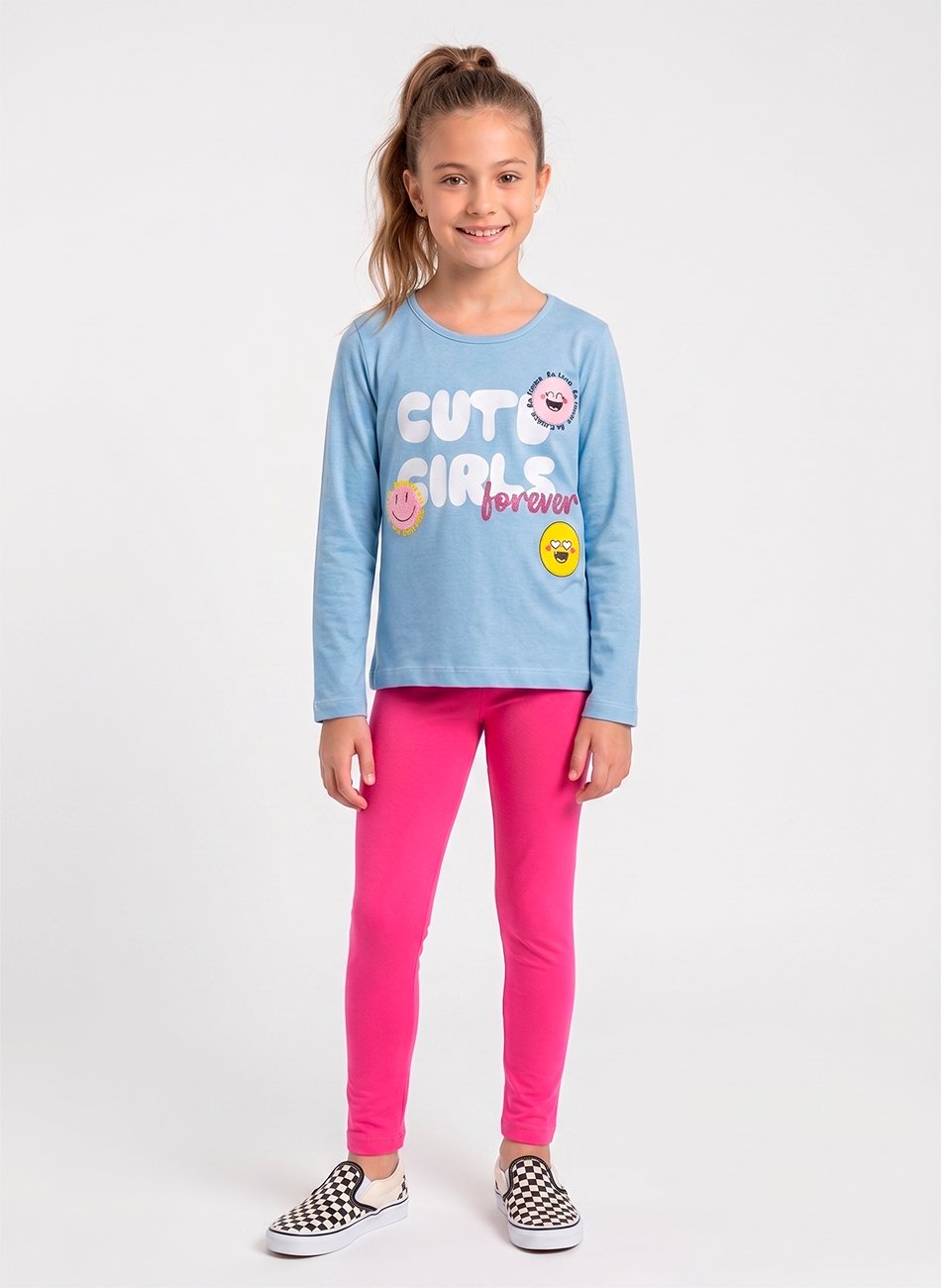 Conjunto Infantil Menina Meia Estação Cute Girls Forever Azul Bebê