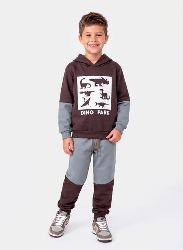 Conjunto Infantil Menino Moletom C/Capuz Dino Park Marrom 0249 - Torrox Conjunto Infantil Menino Moletom C/Capuz Dino Park Marrom 0249 - Torrox