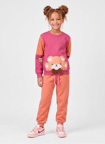 Conjunto Infantil Menina Moletom C/Capuz Urso de Gravata Borboleta Coral 516 - Laluna Conjunto Infantil Menina Moletom C/Capuz Urso de Gravata Borboleta Coral 516 - Laluna