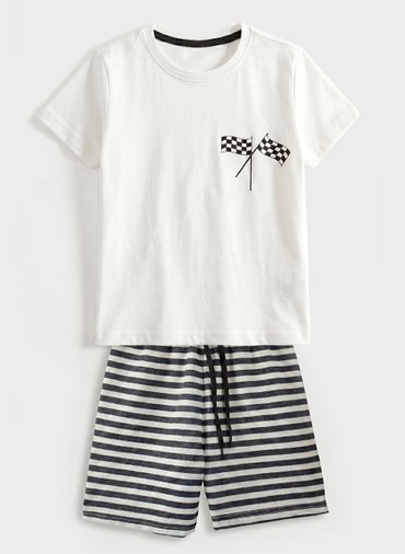 Conjunto Infantil Menino Verão Formula 1 Off White 099 - Keki Boys Conjunto Infantil Menino Verão Formula 1 Off White 099 - Keki Boys