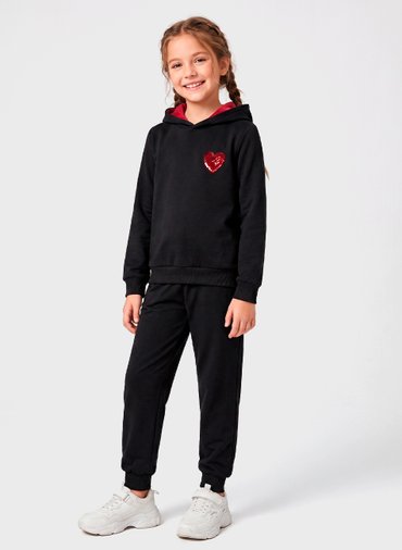Conjunto Infantil Menina Moletom C/Capuz Coração Bordado Off White 0053 - Laluna Conjunto Infantil Menina Moletom C/Capuz Coração Bordado Off White 0053 - Laluna