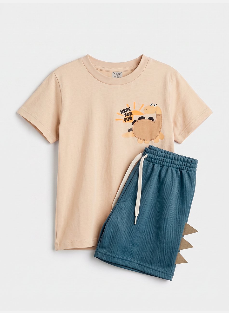 Conjunto Infantil Menino Ver&atilde;o Here For Fun Dino Areia 0397 - Keki Boys