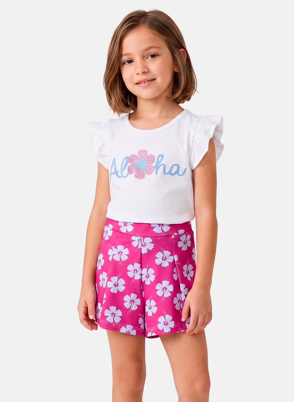 Conjunto Infantil Menina Aloha Creme 0668 - Laluna