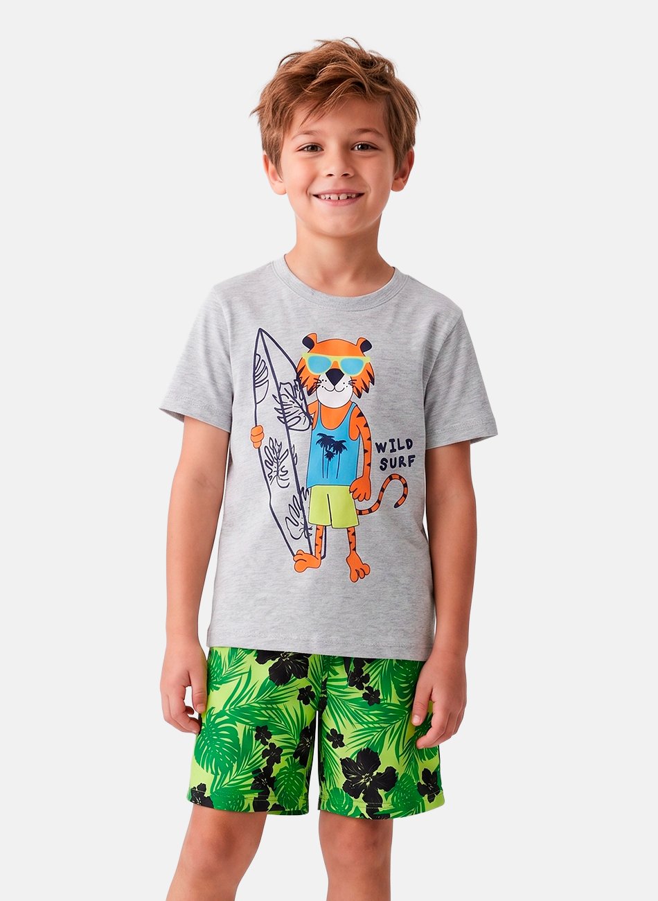 Conjunto Infantil Menino Wild Surf Mescla 0455 - Keki Boys