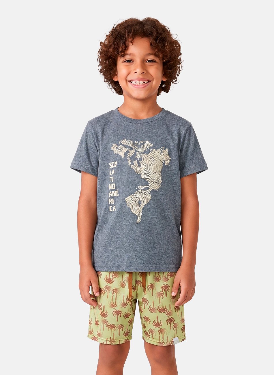 Conjunto Infantil Menino Soy Latino Am&eacute;rica Cinza 405 - Keki Boys