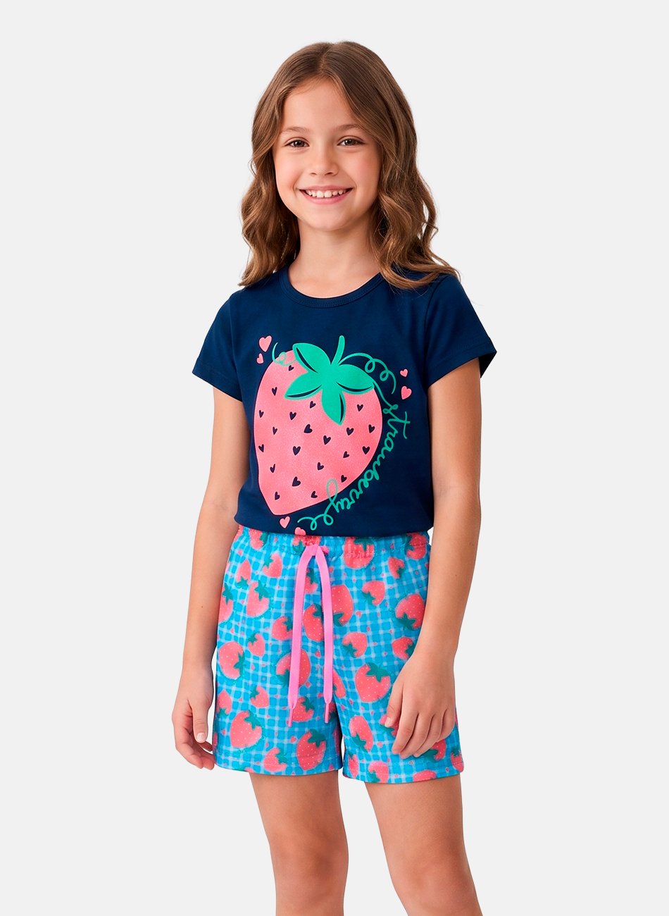 Conjunto Infantil Menina Morango Marinho 0735 - Laluna