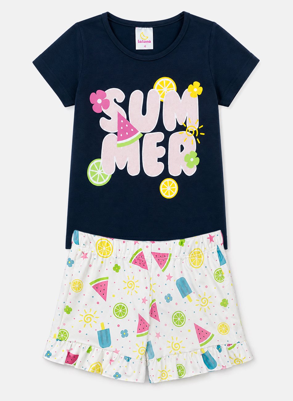 Conjunto Infantil Menina Summer Marinho 0724 - Laluna
