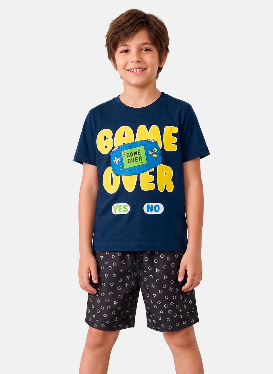 Conjunto Infantil Menino Ver&atilde;o Game Over Ver&atilde;o Marinho 0287 - Keki Boys