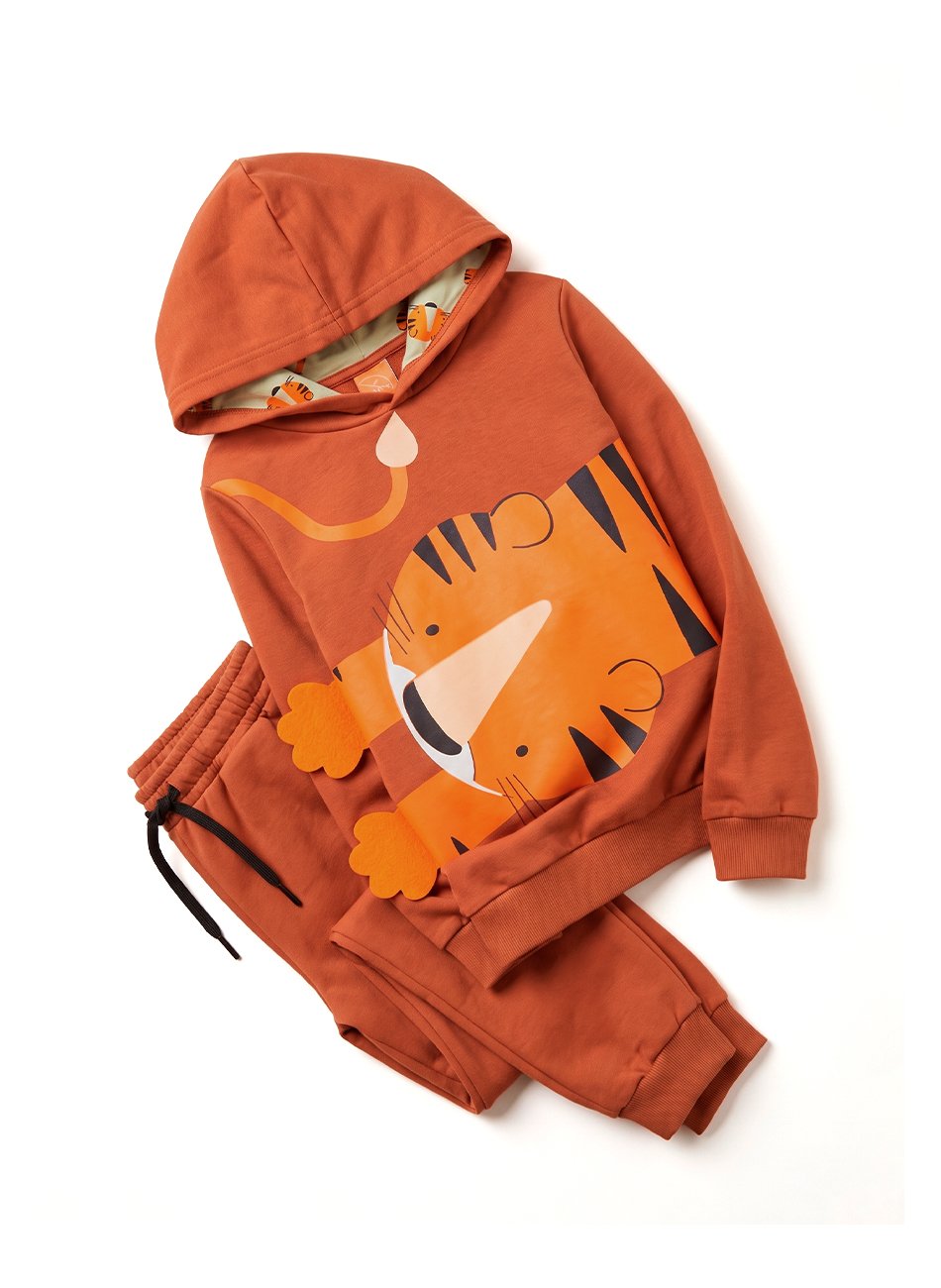 Conjunto Infantil Masculino Moletom Tigre Interativo Laranja 0558 - Torrox